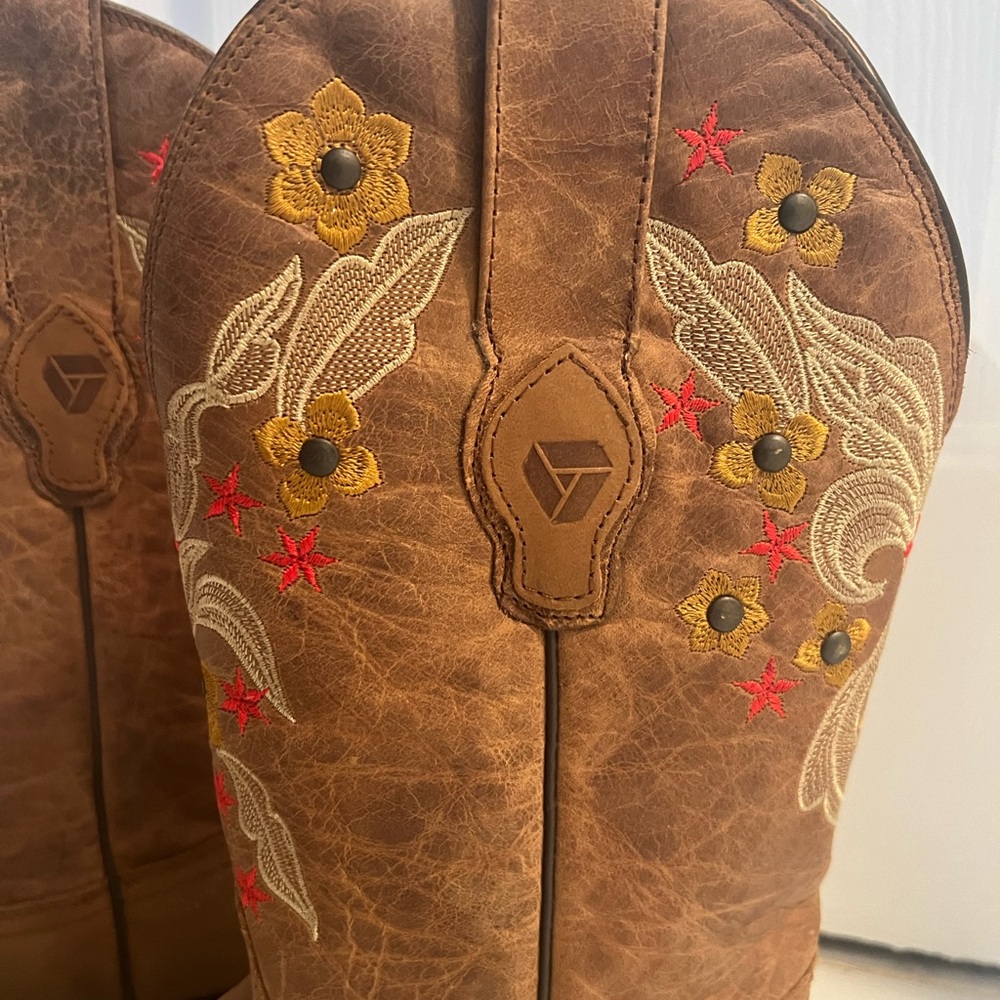 Stylish Brown Western Cowboy Boots - Embroidered Floral Design - Picture 5 of 12